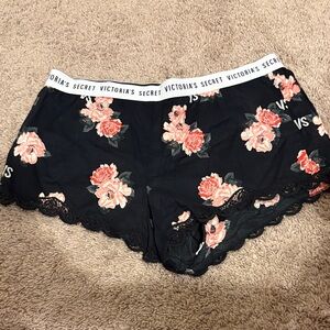 Victoria's Secret Black Floral Lace-Trim Lounge Shorts